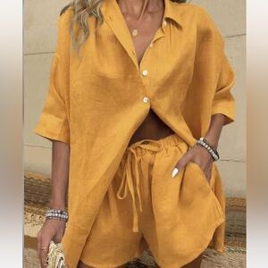 SHEIN Mustard Button Down Shirt